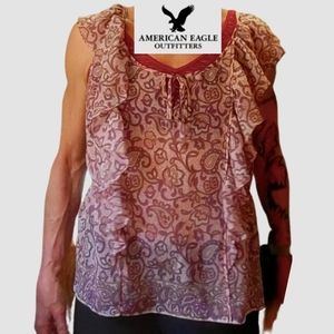 American Eagle Women's XL Fringe Purple & Pink Breezy Summer Top Loose Fitting